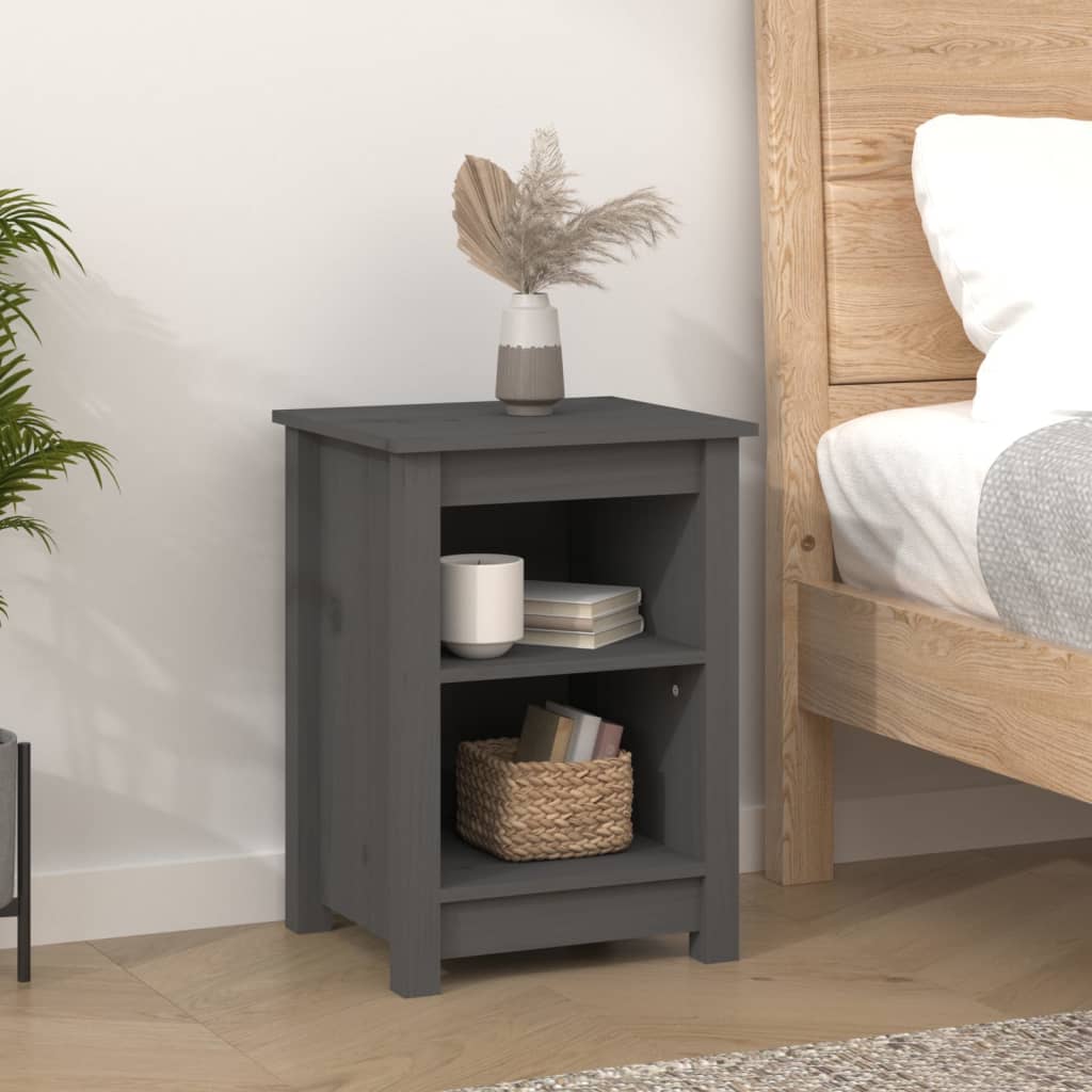 Stylish Grey Solid Pine Bedside Cabinets, Set of 2, 40x35x55 cm