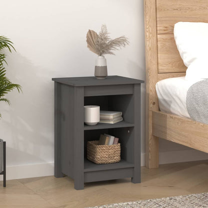 Stylish Grey Solid Pine Bedside Cabinets, Set of 2, 40x35x55 cm