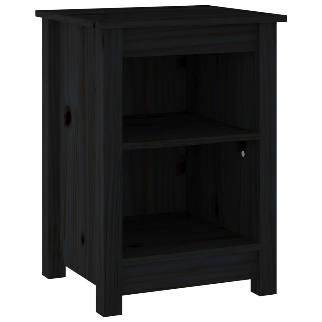 Solid Pine Bedside Cabinet, Black 40x35x55 cm - Elegant & Durable