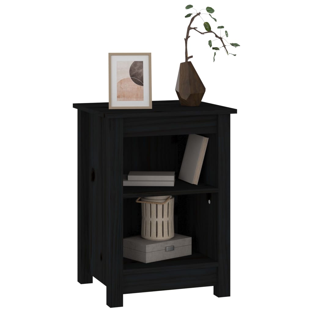Solid Pine Bedside Cabinet, Black 40x35x55 cm - Elegant & Durable