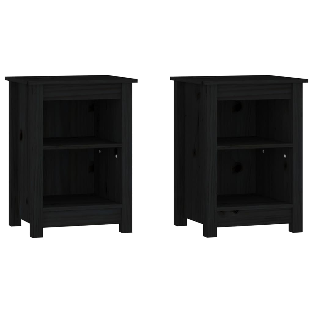 Solid Pine Bedside Cabinets 2 pcs Black 40x35x55 cm