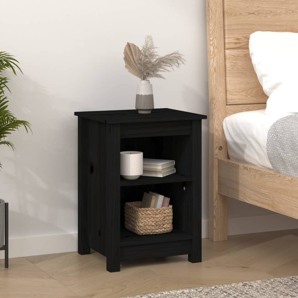 Solid Pine Bedside Cabinets 2 pcs Black 40x35x55 cm