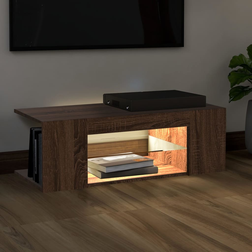 TV Cabinet with LED Lights Brown Oak 90x39x30 cm