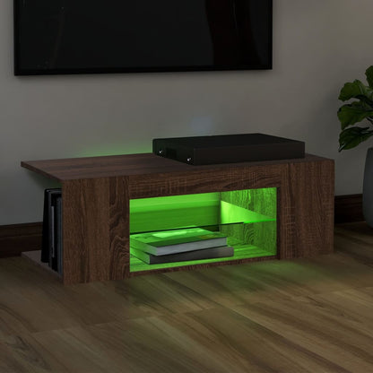 TV Cabinet with LED Lights Brown Oak 90x39x30 cm