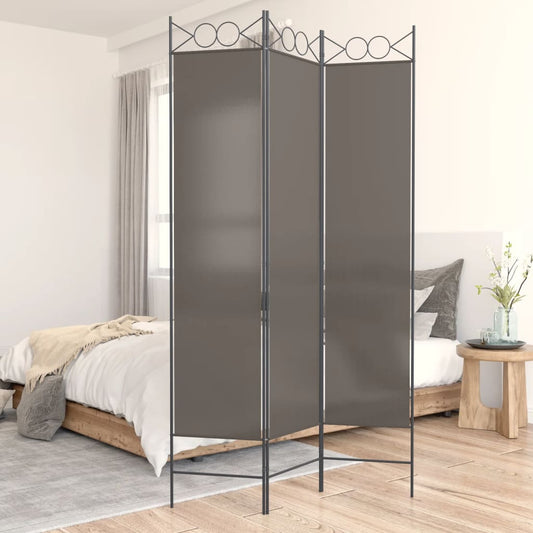 Anthracite 3-Panel Fabric Room Divider, 120x200 cm