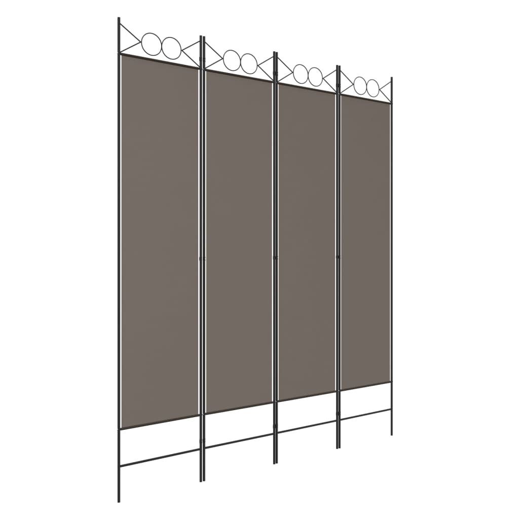 Anthracite 4-Panel Fabric Room Divider, 160x200 cm
