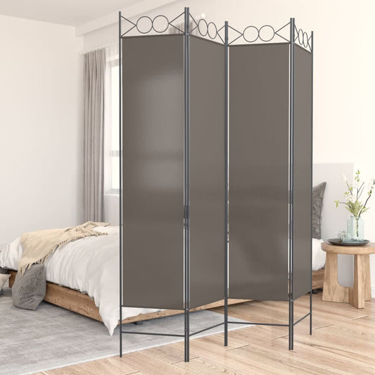 Anthracite 4-Panel Fabric Room Divider, 160x200 cm