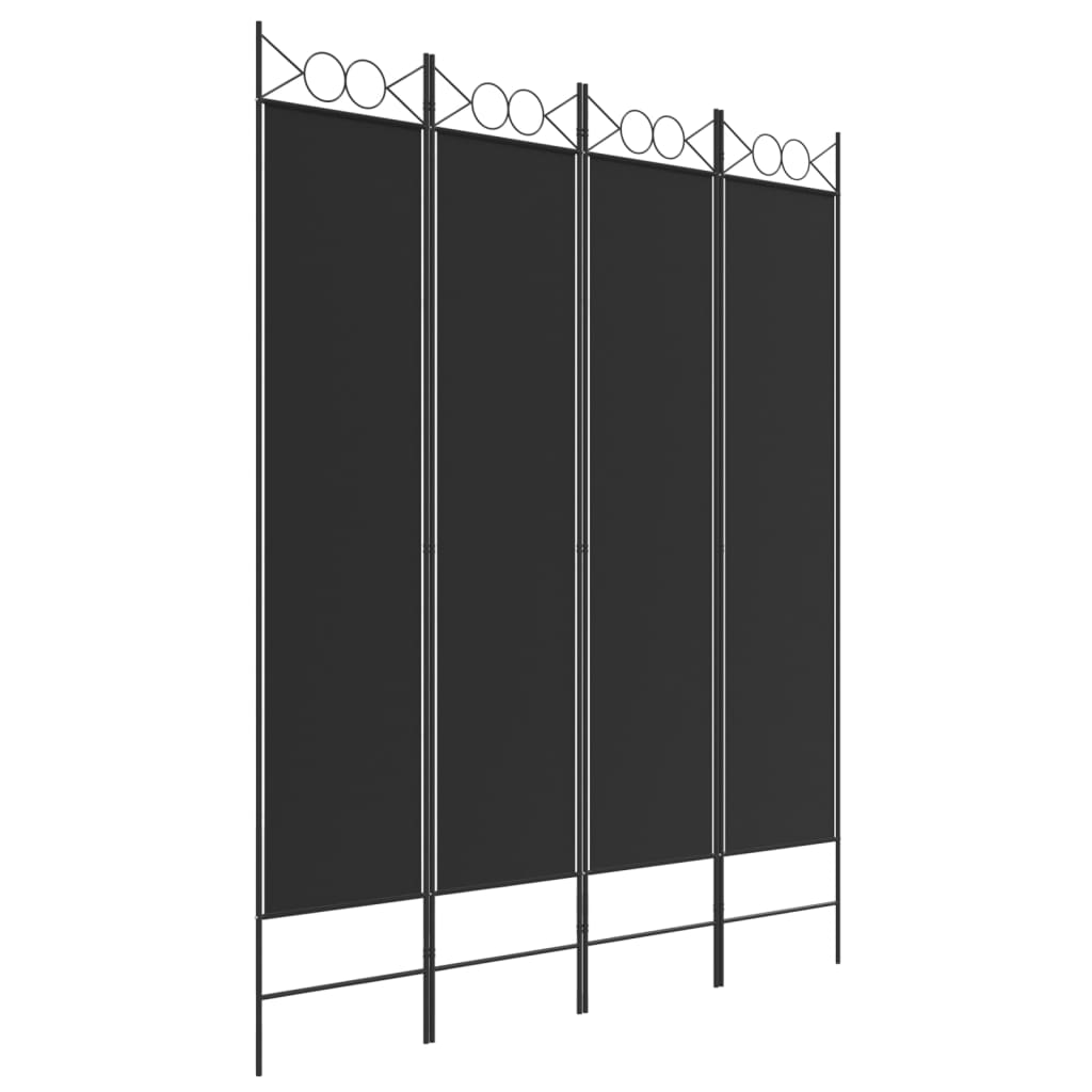 Elegant Black Fabric 4-Panel Room Divider - 160x200 cm