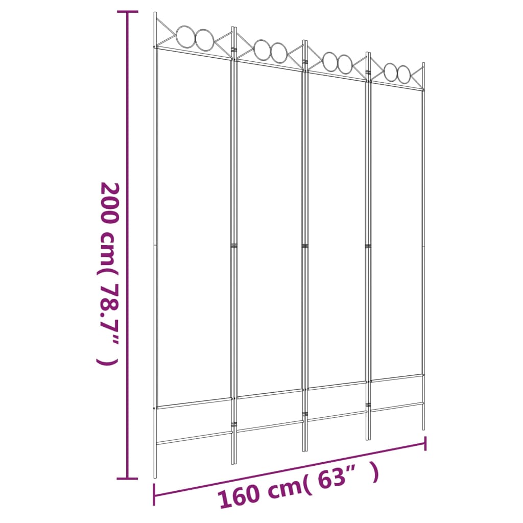 Elegant Black Fabric 4-Panel Room Divider - 160x200 cm