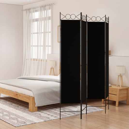 Elegant Black Fabric 4-Panel Room Divider - 160x200 cm