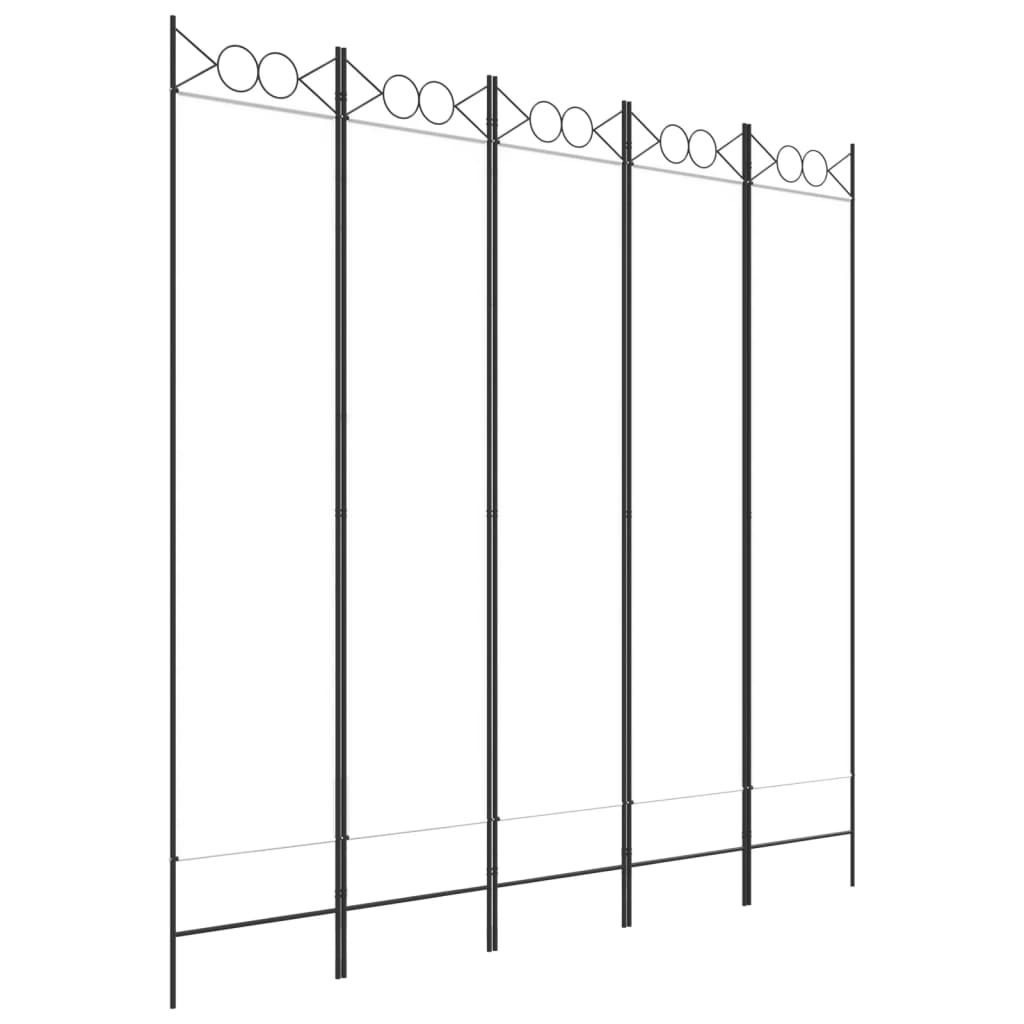 5-Panel White Fabric Room Divider, 200x200 cm - Elegant Privacy Screen