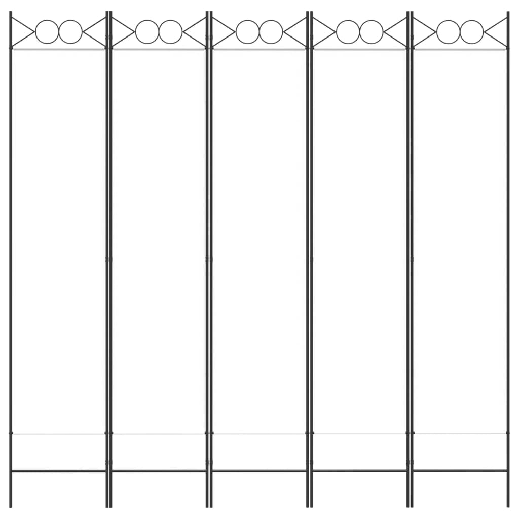 5-Panel White Fabric Room Divider, 200x200 cm - Elegant Privacy Screen