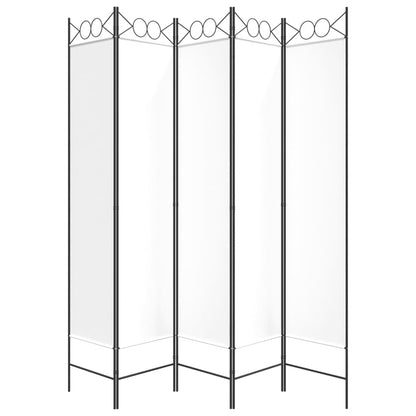 5-Panel White Fabric Room Divider, 200x200 cm - Elegant Privacy Screen