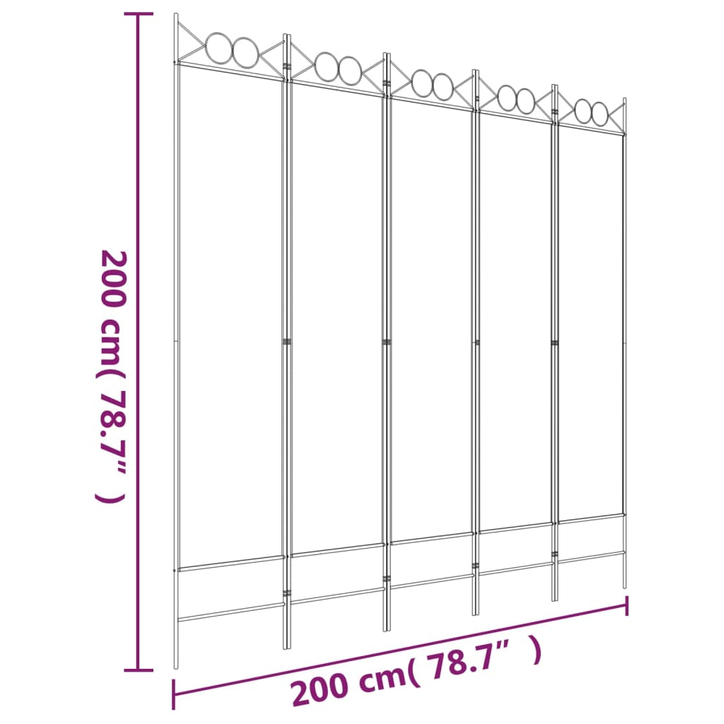 5-Panel White Fabric Room Divider, 200x200 cm - Elegant Privacy Screen