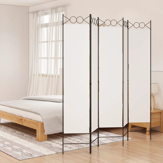 5-Panel White Fabric Room Divider, 200x200 cm - Elegant Privacy Screen