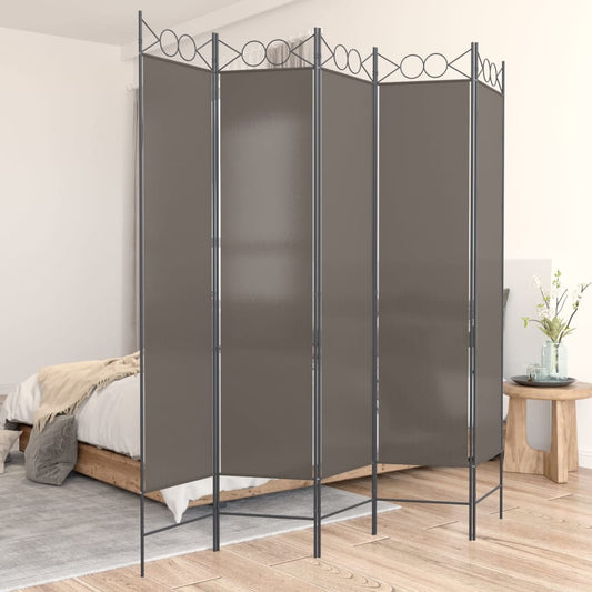 Anthracite Fabric 5-Panel Room Divider 200x200 cm