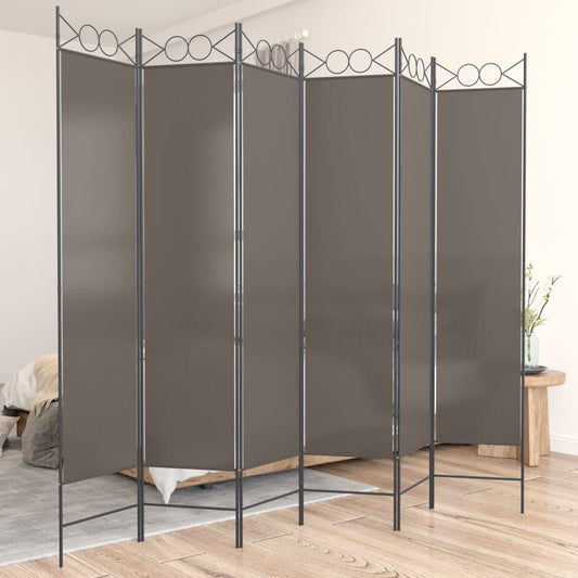 6-Panel Anthracite Fabric Room Divider, 240x200 cm