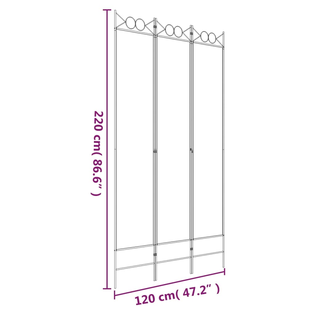 Elegant White Fabric 3-Panel Room Divider, 120x220 cm