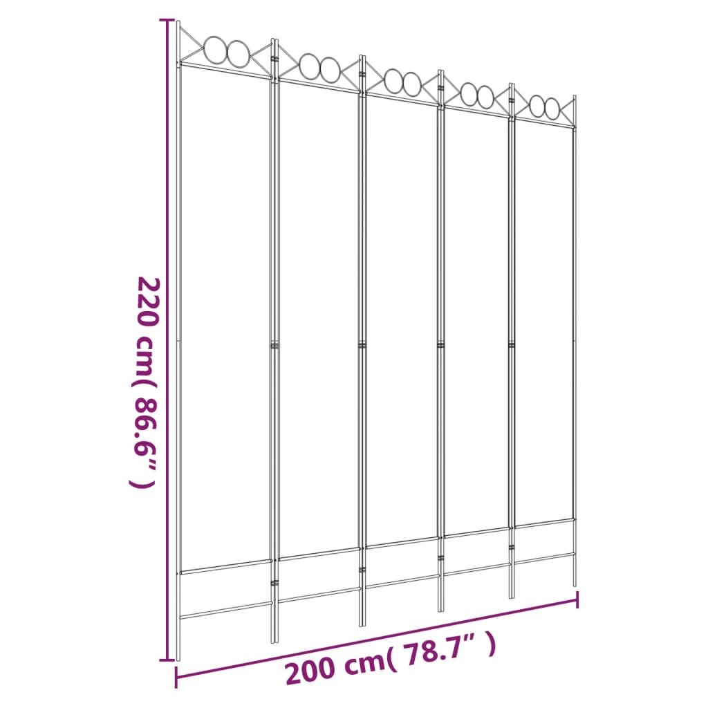 Elegant White 5-Panel Fabric Room Divider - 200x220 cm