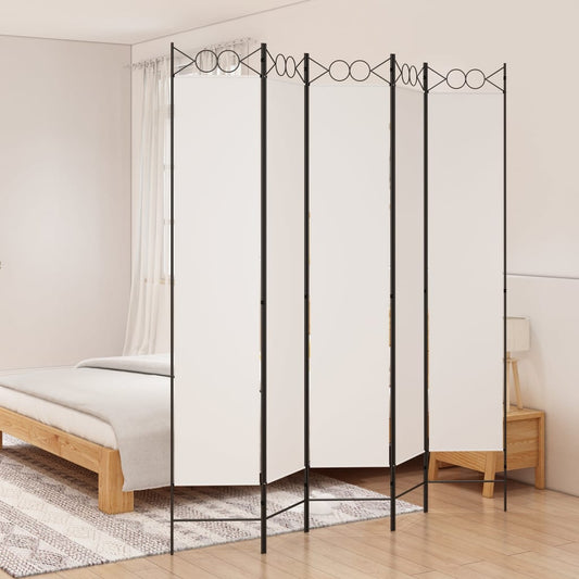 Elegant White 5-Panel Fabric Room Divider - 200x220 cm