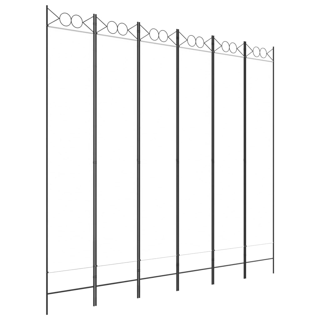 6-Panel White Fabric Room Divider - 240x220 cm Privacy Screen