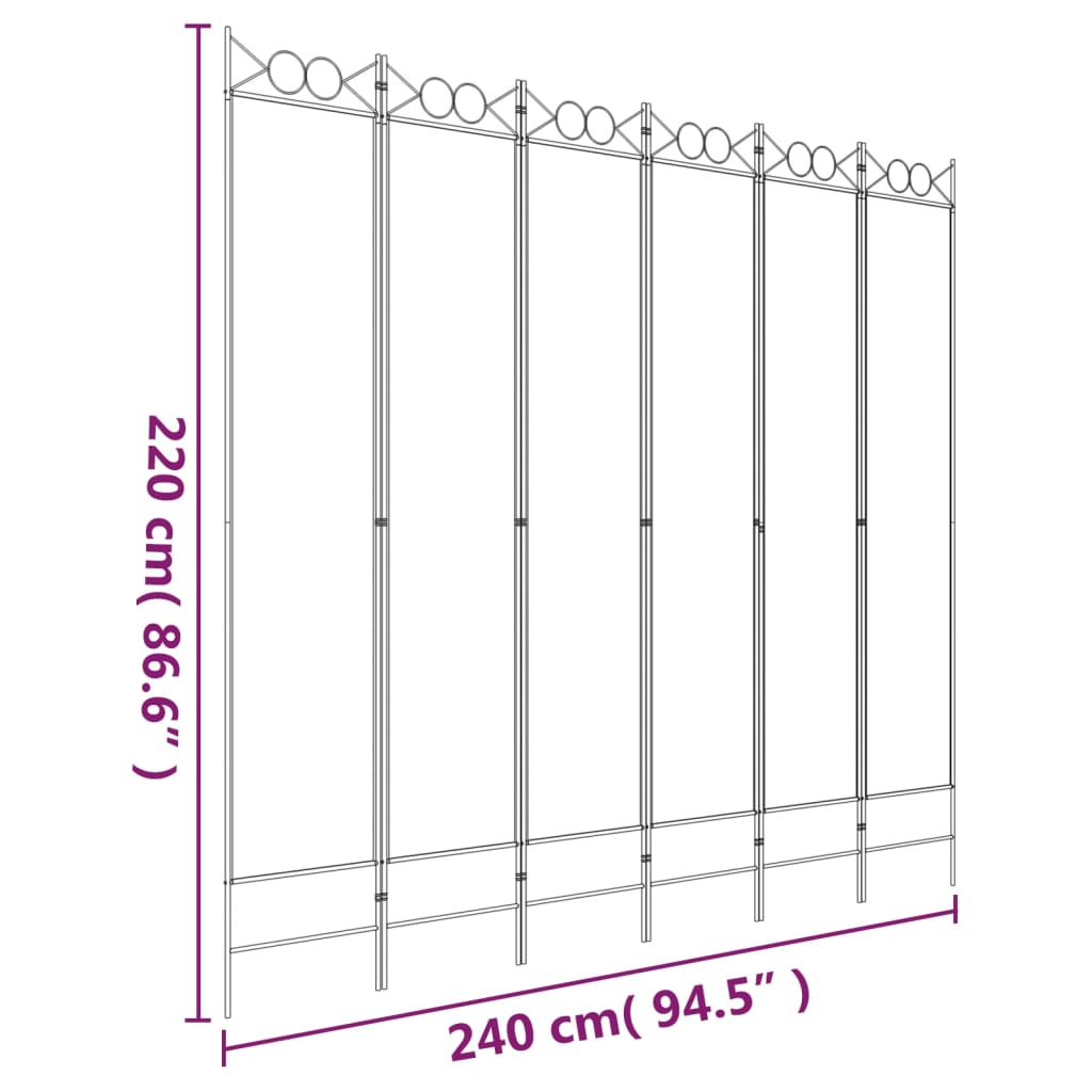 6-Panel White Fabric Room Divider - 240x220 cm Privacy Screen