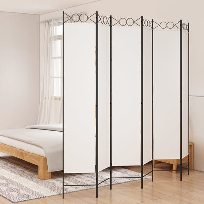 6-Panel White Fabric Room Divider - 240x220 cm Privacy Screen