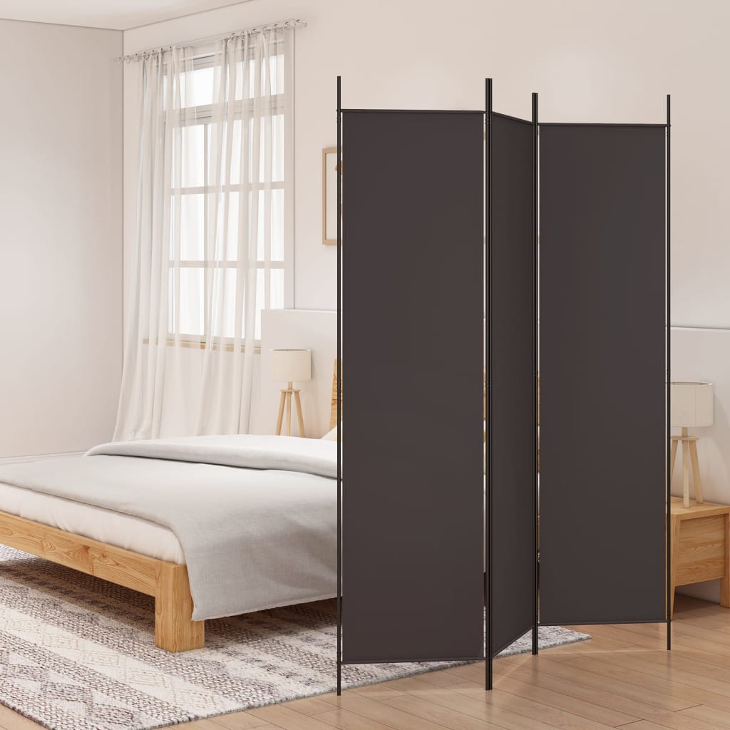 Brown 3-Panel Fabric Room Divider, 150x200 cm