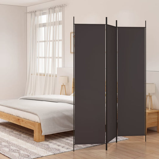 Brown 3-Panel Fabric Room Divider, 150x200 cm