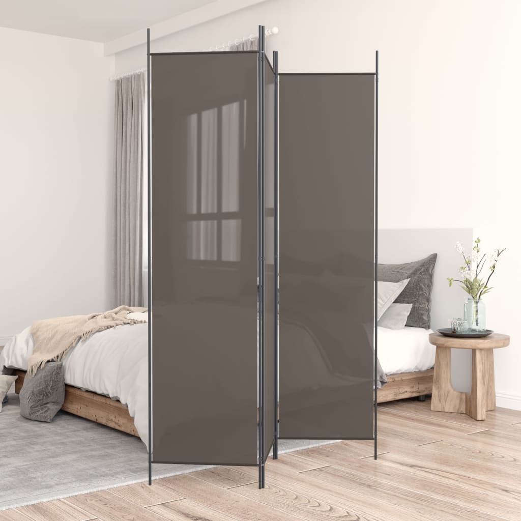 Anthracite Fabric 3-Panel Room Divider, 150x200 cm
