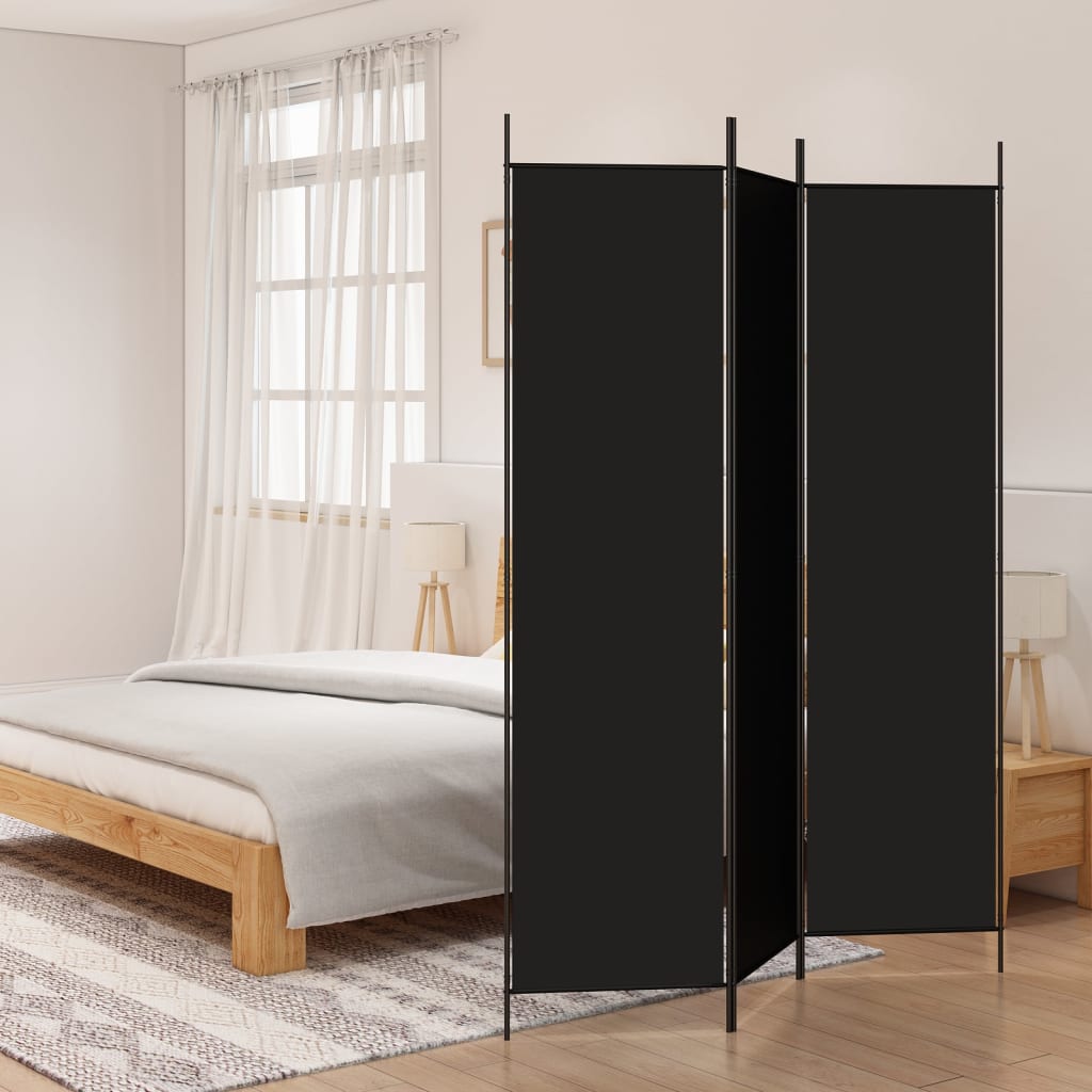 Black Fabric 3-Panel Room Divider 150x200 cm