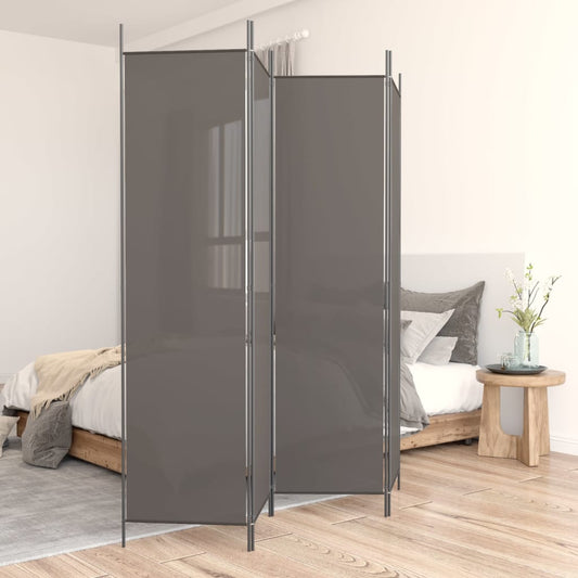 Anthracite Fabric 4-Panel Room Divider, 200x200 cm