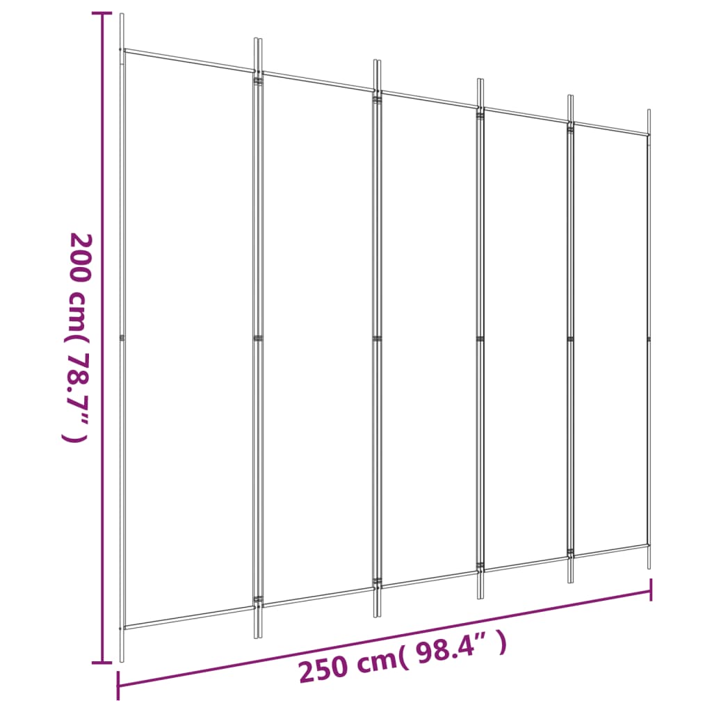 White 5-Panel Fabric Room Divider 250x200 cm - Stylish Privacy Screen