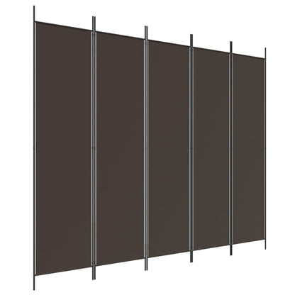 Brown 5-Panel Room Divider, 250x200 cm, Fabric Privacy Screen