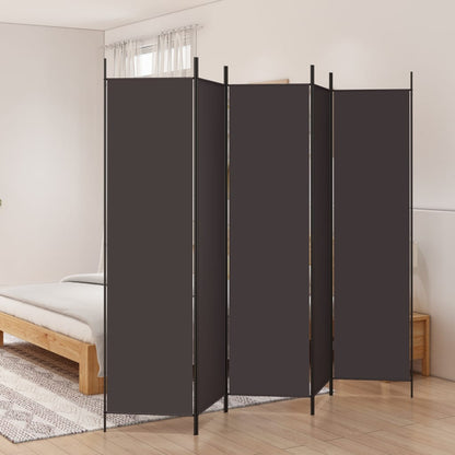 Brown 5-Panel Room Divider, 250x200 cm, Fabric Privacy Screen