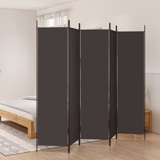 Brown 5-Panel Room Divider, 250x200 cm, Fabric Privacy Screen