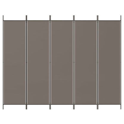Anthracite Fabric 5-Panel Room Divider, 250x200 cm