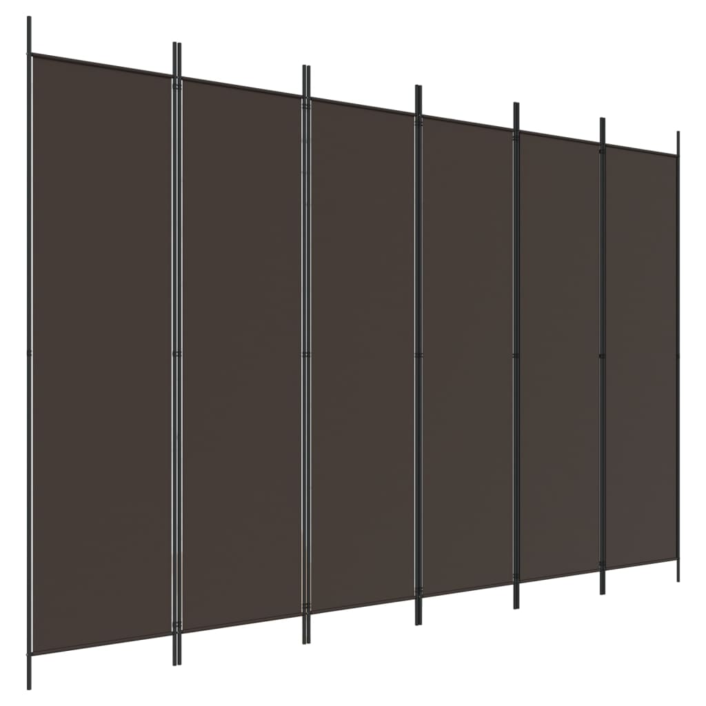 Brown Fabric 6-Panel Room Divider, 300x200 cm