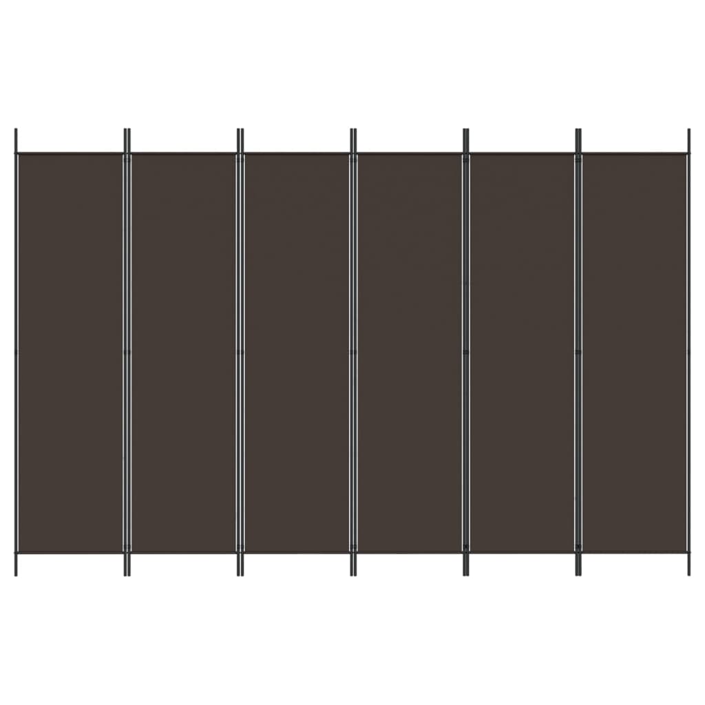 Brown Fabric 6-Panel Room Divider, 300x200 cm