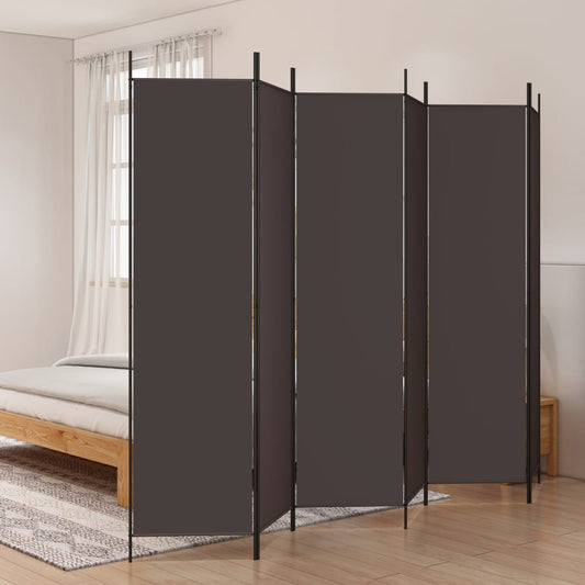 Brown Fabric 6-Panel Room Divider, 300x200 cm