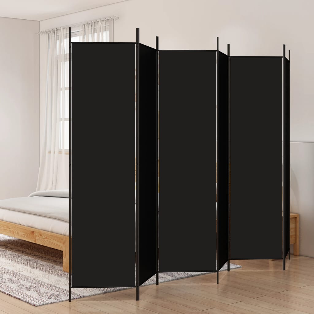 Black Fabric 6-Panel Room Divider, 300x200 cm - Stylish Privacy Solution