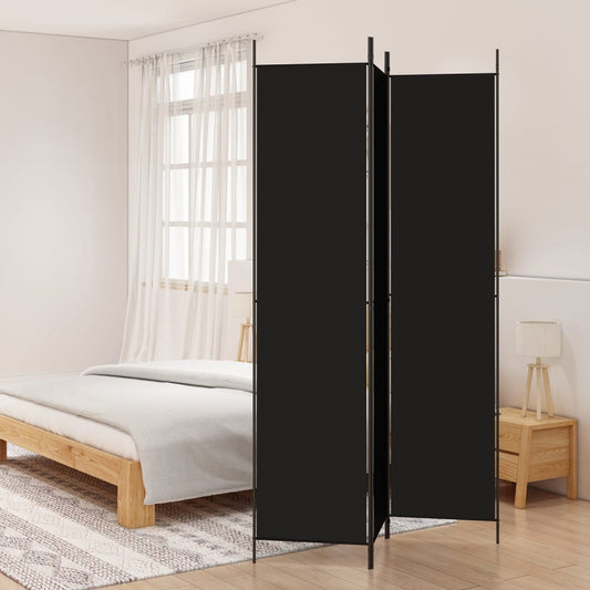 Black Fabric 3-Panel Room Divider - 150x220 cm