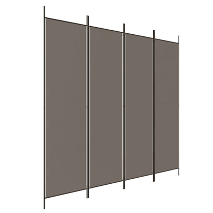 Anthracite Fabric 4-Panel Room Divider, 200x220 cm