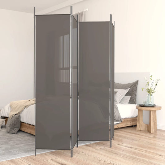 Anthracite Fabric 4-Panel Room Divider, 200x220 cm
