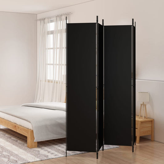 Elegant Black Fabric 4-Panel Room Divider - 200x220 cm