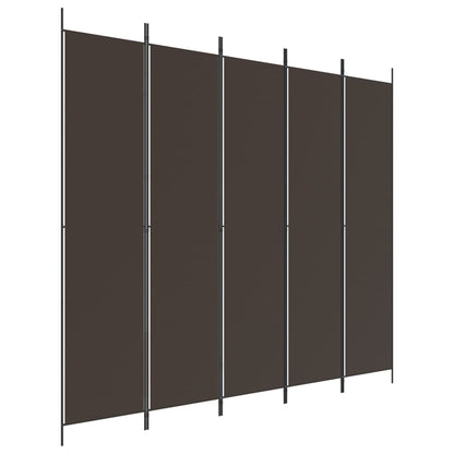 Stylish Brown Fabric 5-Panel Room Divider, 250x220 cm