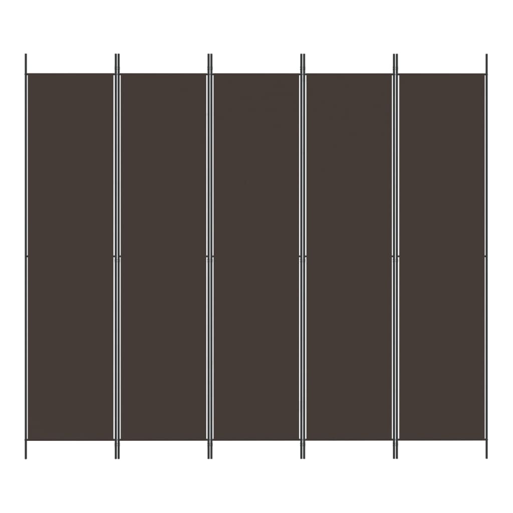 Stylish Brown Fabric 5-Panel Room Divider, 250x220 cm