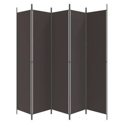 Stylish Brown Fabric 5-Panel Room Divider, 250x220 cm