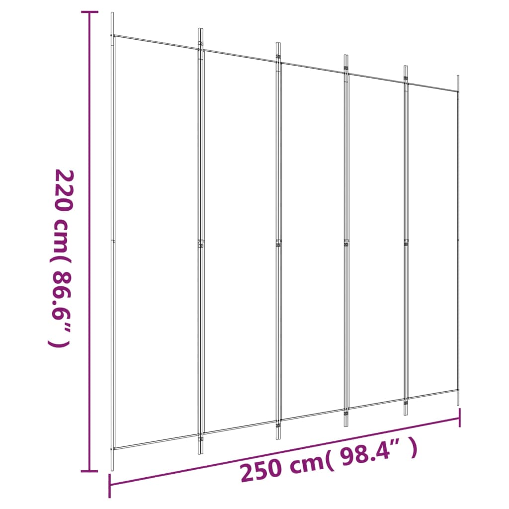 Stylish Brown Fabric 5-Panel Room Divider, 250x220 cm