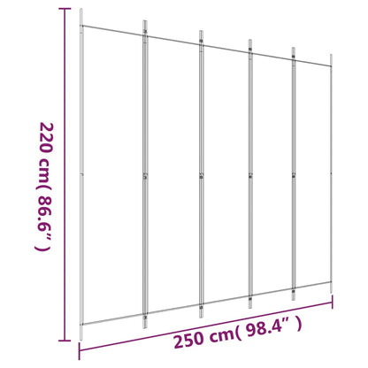 Stylish Brown Fabric 5-Panel Room Divider, 250x220 cm
